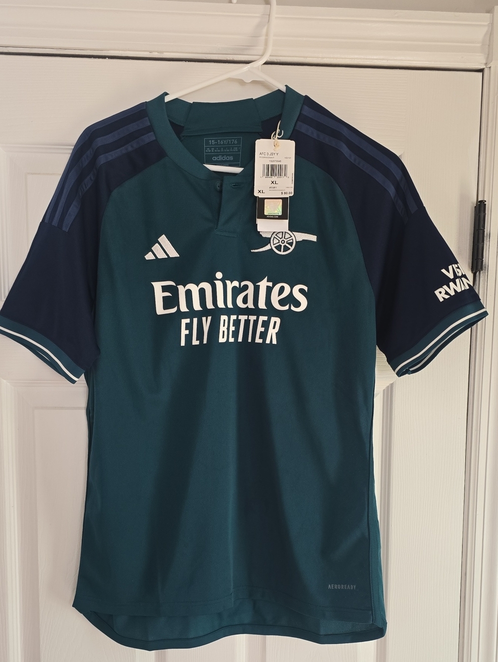 adidas Kids Arsenal Soccer Jersey Teal and Navy - Picture 2 of 10